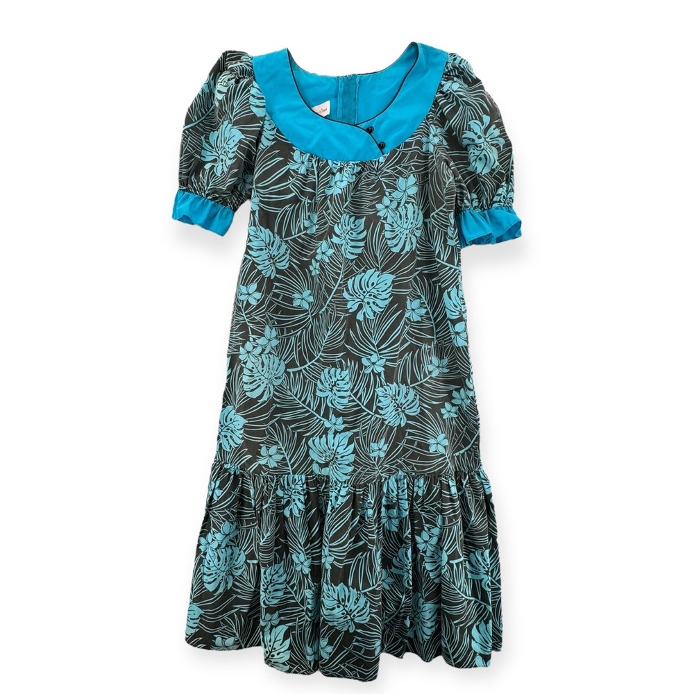 Vintage‎ Good Times Hawaiian Dress Womens Large Maxi Muumuu Floral Ruffle